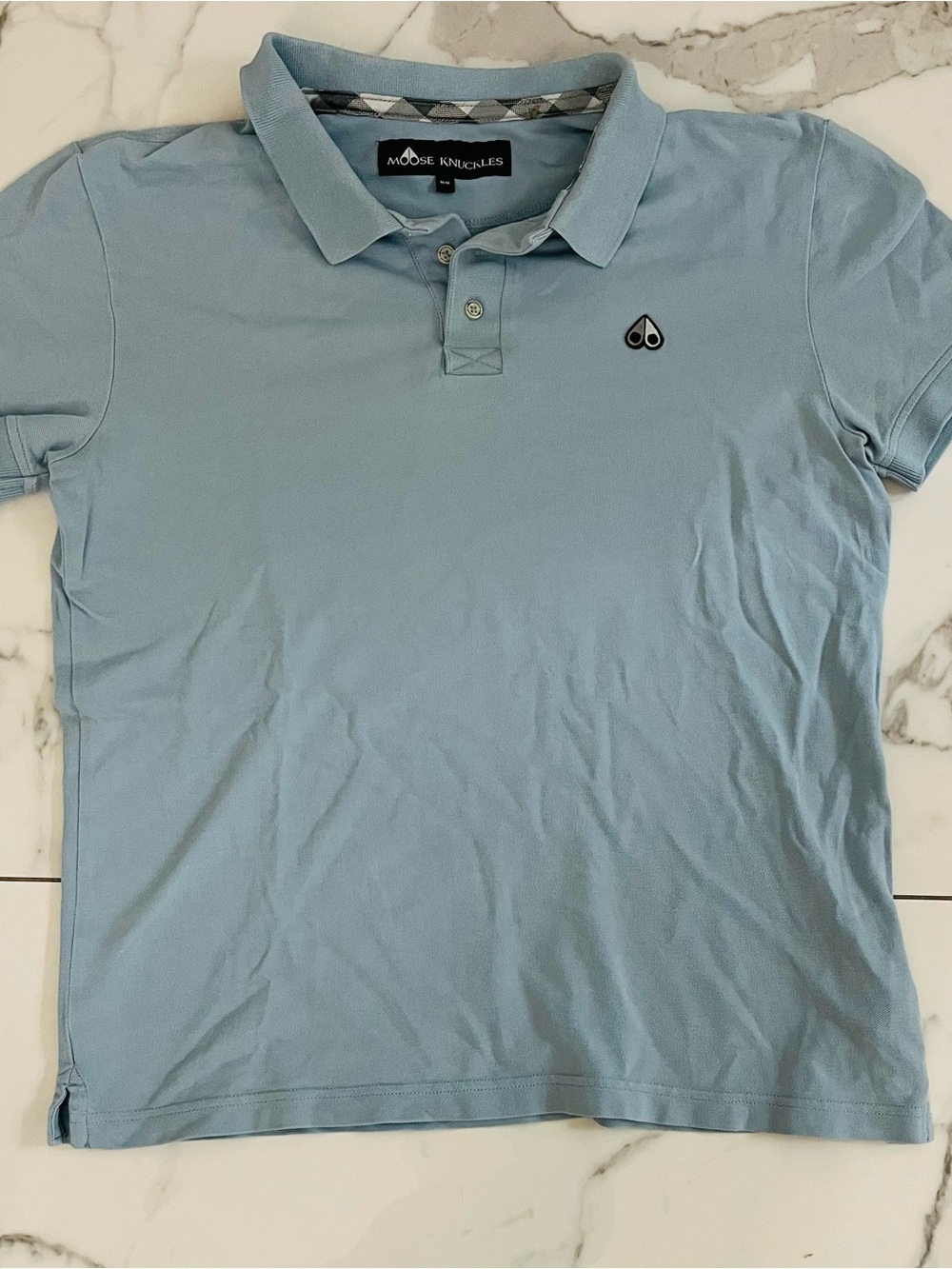 MOOSE KNUCKLES Men Light Blue Polo Size M